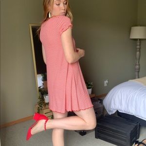 Red and White Striped Shirt Mini Dress